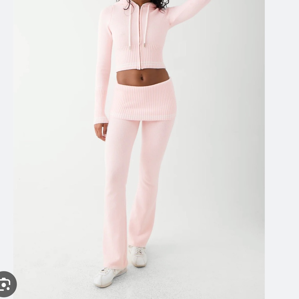 Frankie's Bikinis Aimee Cloud Knit Flare Rose Bud Pink Pants S NEW $160